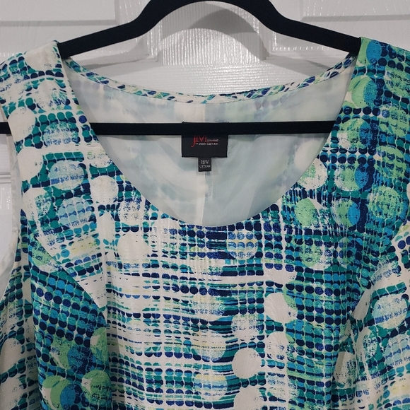 JM Studio Blue, Green & White Dot Geometric Print Sleeveless Dress in Size 18 - Picture 3 of 14